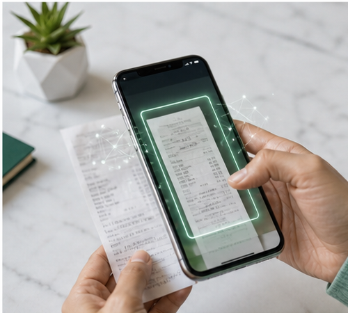 Persona escaneando un comprobante de pago con un teléfono